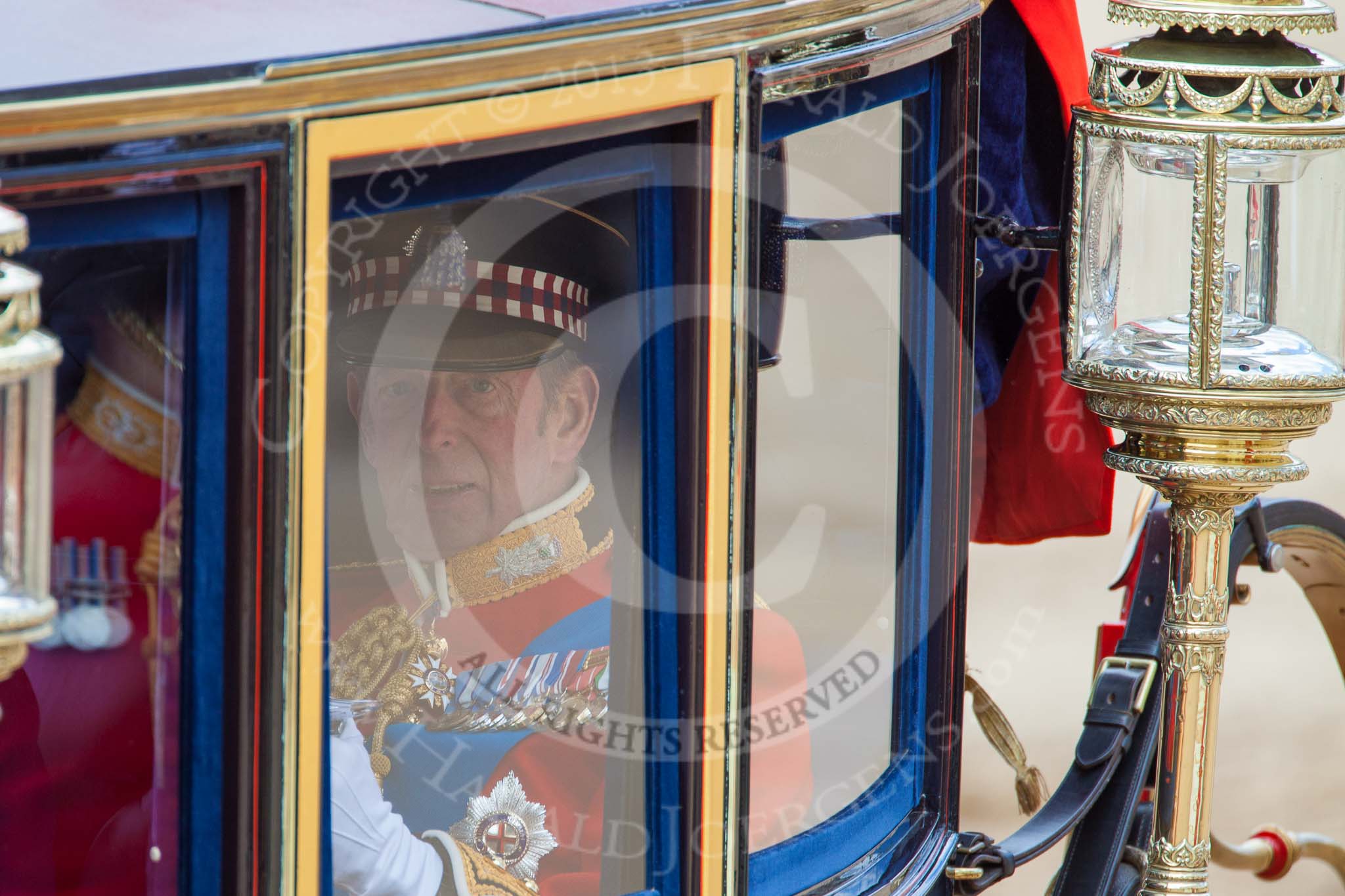 Trooping the Colour 2013: HRH The Duke of Kent in the glass coach, ready for the return journey to Buckingham Palace. Image #809, 15 June 2013 12:09 Horse Guards Parade, London, UK