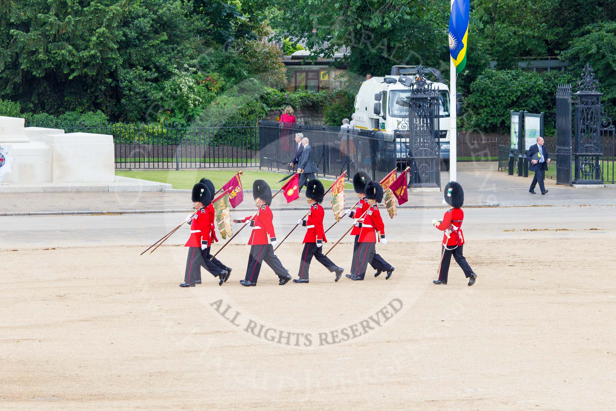 Trooping the Colour 2013: After the parade - the Keepers of the Ground, the first to arrive at Horse Guards Parade, are the last to leave. Image #873, 15 June 2013 12:16 Horse Guards Parade, London, UK