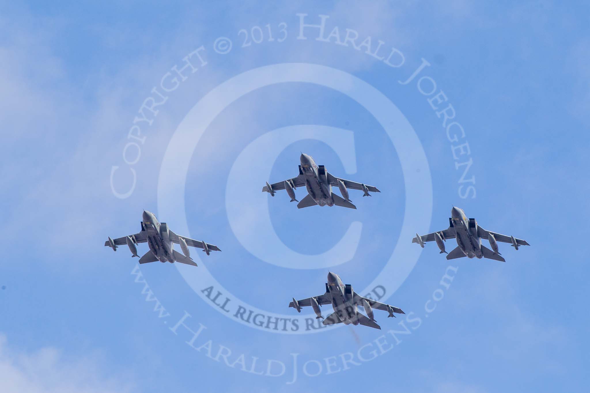 Trooping the Colour 2013: The RAF Flypast - four Tornado GR4 in a diamond formation. Image #894, 15 June 2013 13:00 Horse Guards Parade, London, UK