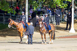 Trooping the Colour 2013: Mounted Metropolitan Police at Horse Guards Road, with the Youth Camp on the corner of The Mall/Horse Guards Road behind them. Image #6, 15 June 2013 08:45 Horse Guards Parade, London, UK