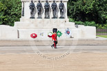 Trooping the Colour 2013: In front of the Guards Memorial, Major H S Llewelyn-Usher and Second Lieutenant A J N Smith, No. 3 Guard, 1st Battalion Welsh Guards, following the Keepers of the Ground to Horse Guards Arch. Image #28, 15 June 2013 09:55 Horse Guards Parade, London, UK