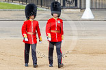 Trooping the Colour 2013: The third pair of officers following the Keepers of the Ground, Second Lieutenant D R Wellham and a Major J M Young, No. 4 Guard, Nijmegen Company Grenadier Guards. Image #32, 15 June 2013 09:56 Horse Guards Parade, London, UK