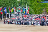 Trooping the Colour 2013: View along Horse Guards Roads towards The Mall. On the very left the Youth Camp. On the right, behind the grandstands, the ivy covered Citadel. Image #35, 15 June 2013 10:02 Horse Guards Parade, London, UK