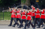 Trooping the Colour 2013: Musicians of the Band of the Coldstream Guards marching on Horse Guards Road. Image #40, 15 June 2013 10:11 Horse Guards Parade, London, UK