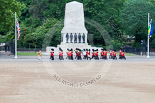 Trooping the Colour 2013: The Band of the Coldstream Guards, led by Senior Drum Major Matthew Betts, Grenadier Guards, marching past the Guards Memorial. Image #42, 15 June 2013 10:11 Horse Guards Parade, London, UK