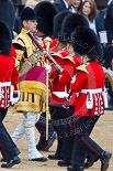 Trooping the Colour 2013: The Band of the Coldstream Guards about to change direction, Senior Drum Major Matthew Betts marching back between the lines of musicians. Image #48, 15 June 2013 10:13 Horse Guards Parade, London, UK