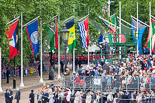 Trooping the Colour 2013: The third band and the first regiment can just been seen marching along The Mall before turning into Horse Guards Road. Image #64, 15 June 2013 10:20 Horse Guards Parade, London, UK