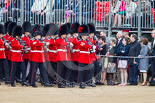 Trooping the Colour 2013: No. 6 Guard, No. 7 Company Coldstream Guards are marching along the lines of spectators onto Horse Guards Parade. Image #73, 15 June 2013 10:22 Horse Guards Parade, London, UK