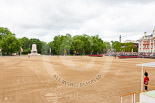 Trooping the Colour 2013: An overview of Horse Guards Parade. On the right No. 5 Guard and No. 6 Guard are in position, the places for No. 1 to No. 4 Guards are marked by single guardsmen. Image #82, 15 June 2013 10:24 Horse Guards Parade, London, UK