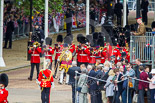 Trooping the Colour 2013: Drum Major Neill Lawman, Welsh Guards, leading the Band of the Welsh Guards down Horse Guards Road. Image #99, 15 June 2013 10:29 Horse Guards Parade, London, UK