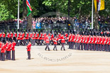 Trooping the Colour 2013: The Colour Party breaks away from No. 1 Guard - Colour Sergeant R J Heath, carrying the Colour and two sentries marching to their position on Horse Guards Parade. Image #106, 15 June 2013 10:30 Horse Guards Parade, London, UK