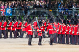 Trooping the Colour 2013: The Colour Party breaks away from No. 1 Guard - Colour Sergeant R J Heath, carrying the Colour and two sentries marching to their position on Horse Guards Parade. Image #107, 15 June 2013 10:30 Horse Guards Parade, London, UK