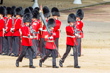 Trooping the Colour 2013: The Colour Party marches along No. 6 Guard - Colour Sergeant R J Heath, Welsh Guards, carrying the Colour, and two sentries marching to their position on Horse Guards Parade. Image #109, 15 June 2013 10:31 Horse Guards Parade, London, UK