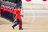 Trooping the Colour 2013: The Subaltern of No. 1 Guard, Captain F O Lloyd-George, and the Subaltern of No. 2 Guard, Captain B Bardsley, are marching together to Horse Guards Arch. They will return later, with the other 16 officers, three for each guard. Image #119, 15 June 2013 10:33 Horse Guards Parade, London, UK