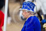 Trooping the Colour 2013: HM The Queen standing on the dais during the National Anthem. Image #294, 15 June 2013 11:00 Horse Guards Parade, London, UK