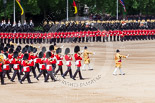 Trooping the Colour 2013: The Massed Band Troop begins with the slow march - the Waltz from Les Huguenots. The Third and Fourth Division of the Sovereign's Escort, The Blues and Royals, and, next to them, the Mounted Bands of the Household Cavalry, can be seen on top of the image. Image #399, 15 June 2013 11:10 Horse Guards Parade, London, UK