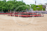 Trooping the Colour 2013: The Massed Band Troop - the countermarch in quick time is Heroes' Return. Behind the massed bands is No. 6 Guard, and next to them the Adjutant of the Parade and the Colour Party. Image #405, 15 June 2013 11:11 Horse Guards Parade, London, UK