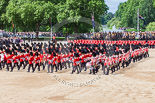 Trooping the Colour 2013: The Massed Band Troop - the final stages of the countermarch. The Lone Drummer, in the top right of the image, has just broken away, and is marching to the right of No. 1 Guard. Image #416, 15 June 2013 11:13 Horse Guards Parade, London, UK