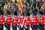 Trooping the Colour 2013: The Ensign, Second Lieutenant Joel Dinwiddle, and the Escort to the Colour, has trooped the Colour past No. 2 Guard, 1st Battalion Welsh Guards, and is now almost back to their initial position, when they were the Escort for the Colour. Image #504, 15 June 2013 11:28 Horse Guards Parade, London, UK