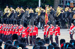 Trooping the Colour 2013: No. 1 Guard (Escort for the Colour),1st Battalion Welsh Guards, at the beginning of the March Past in Quick Time. Behind them the Mounted Bands of the Household Cavalry. Image #578, 15 June 2013 11:42 Horse Guards Parade, London, UK