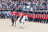 Trooping the Colour 2013: The March Past in Quick Time - the Major of the Parade, Major H G C Bettinson, Welsh Guards, and the Field Officer in Brigade Waiting, Lieutenant Colonel Dino Bossi, Welsh Guards. Image #593, 15 June 2013 11:44 Horse Guards Parade, London, UK