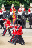 Trooping the Colour 2013: The Colour Party, carrying the Colour, during the March Past in Quick Time. Behind them The Life Guards. Image #624, 15 June 2013 11:49 Horse Guards Parade, London, UK