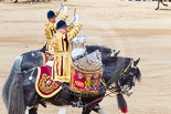 Trooping the Colour 2013: The two kettle drummers, saluting Her Majesty, as the Mounted Bands are about to march off. Image #749, 15 June 2013 12:00 Horse Guards Parade, London, UK