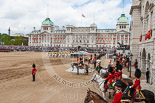 Trooping the Colour 2013: A wide angle overview of Horse Guards Parade after the Ride Past. The Mounted Bands are on their way to Horse Guards Road, where they will wait to march off. Image #756, 15 June 2013 12:01 Horse Guards Parade, London, UK