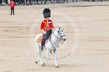 Trooping the Colour 2013: The Field Officer in Brigade Waiting, Lieutenant Colonel Dino Bossi, Welsh Guards, rides towards the dais to ask HM The Queen's permission to march off. Image #786, 15 June 2013 12:07 Horse Guards Parade, London, UK