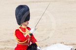 Trooping the Colour 2013: The Field Officer in Brigade Waiting, Lieutenant Colonel Dino Bossi, Welsh Guards, salutes Her Majesty. Image #792, 15 June 2013 12:07 Horse Guards Parade, London, UK