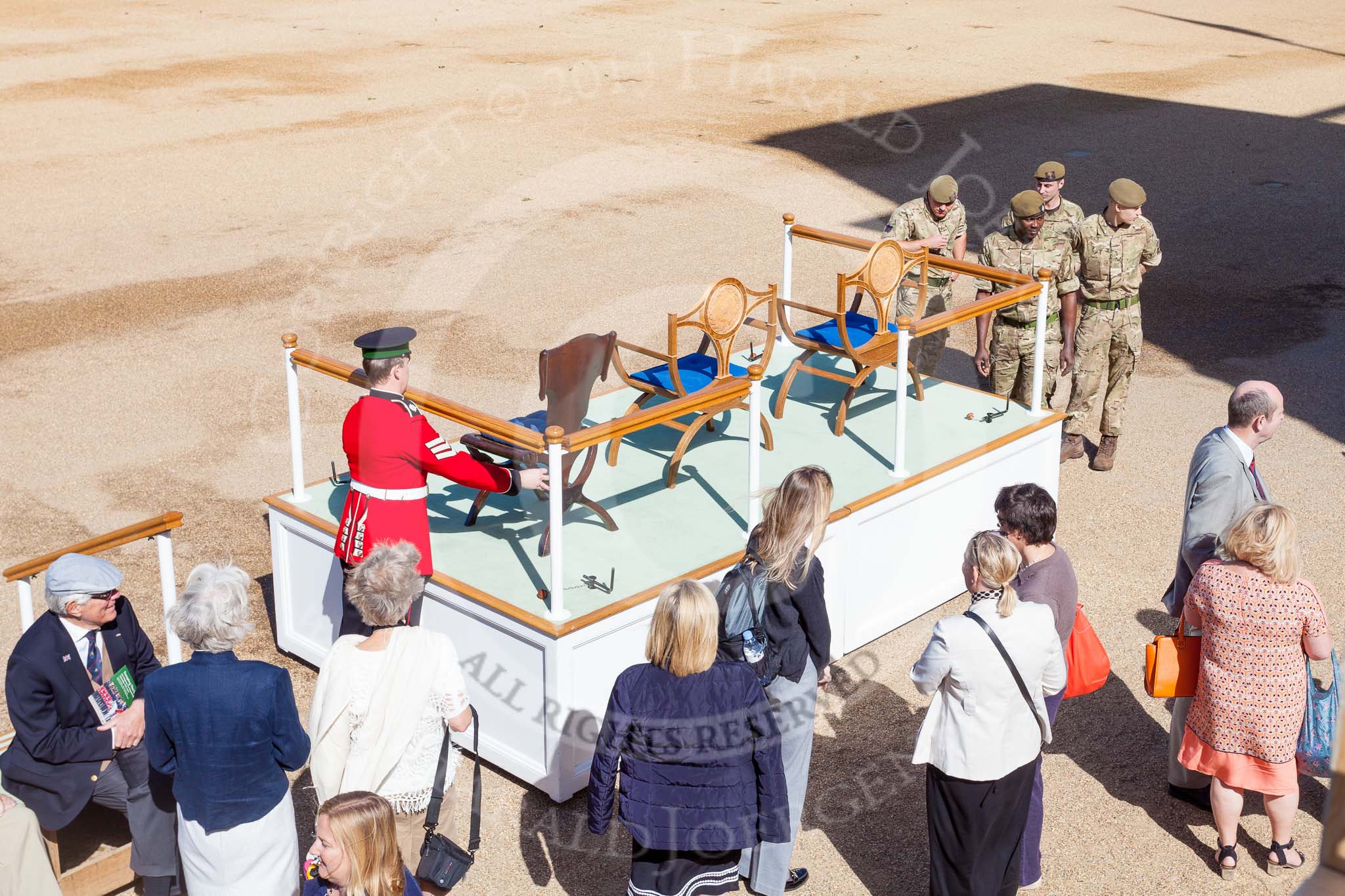 The Colonel's Review 2015: The dais will be assembled and moved into places after the first of the Royal coaches have arrived..
Horse Guards Parade, Westminster,
London,

United Kingdom,
on 06 June 2015 at 09:36, image #20