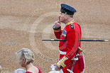 Trooping the Colour 2015: WO1 Garrison Sergeant Major W D G Mott OBE MVO, Welsh Guards, the man in charge of ceremonial events for London District, on his last day at work before retiring from the army. Image #25, 13 June 2015 09:55 Horse Guards Parade, London, UK