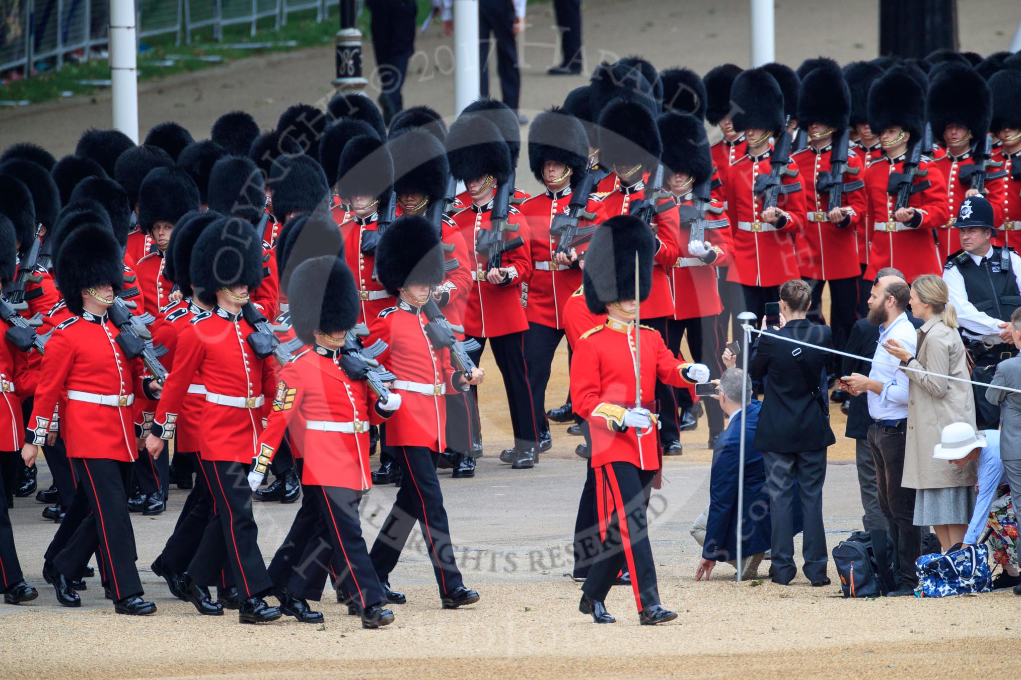 during The Colonel's Review {iptcyear4} (final rehearsal for Trooping the Colour, The Queen's Birthday Parade)  at Horse Guards Parade, Westminster, London, 2 June 2018, 10:25.