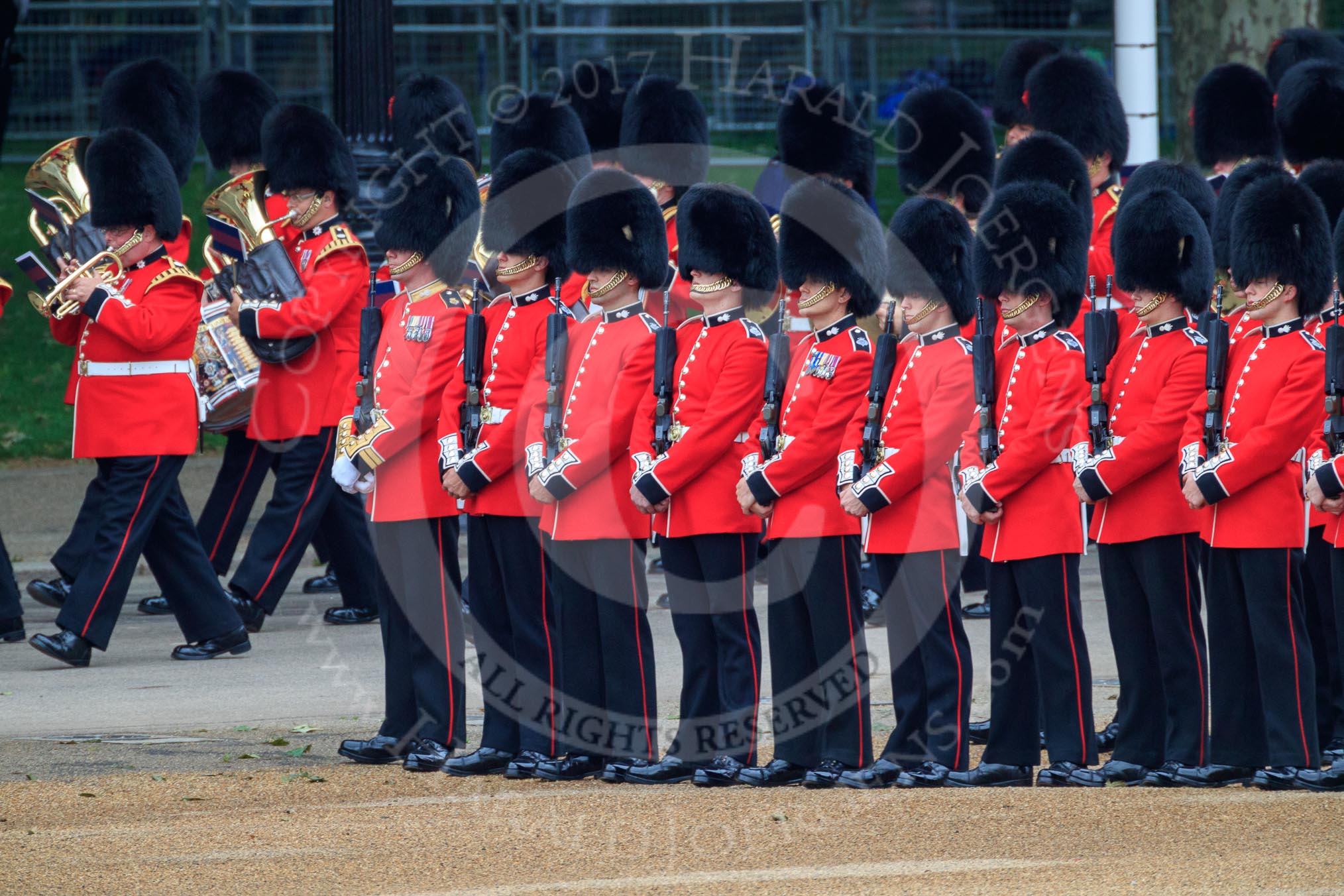 during The Colonel's Review {iptcyear4} (final rehearsal for Trooping the Colour, The Queen's Birthday Parade)  at Horse Guards Parade, Westminster, London, 2 June 2018, 10:31.