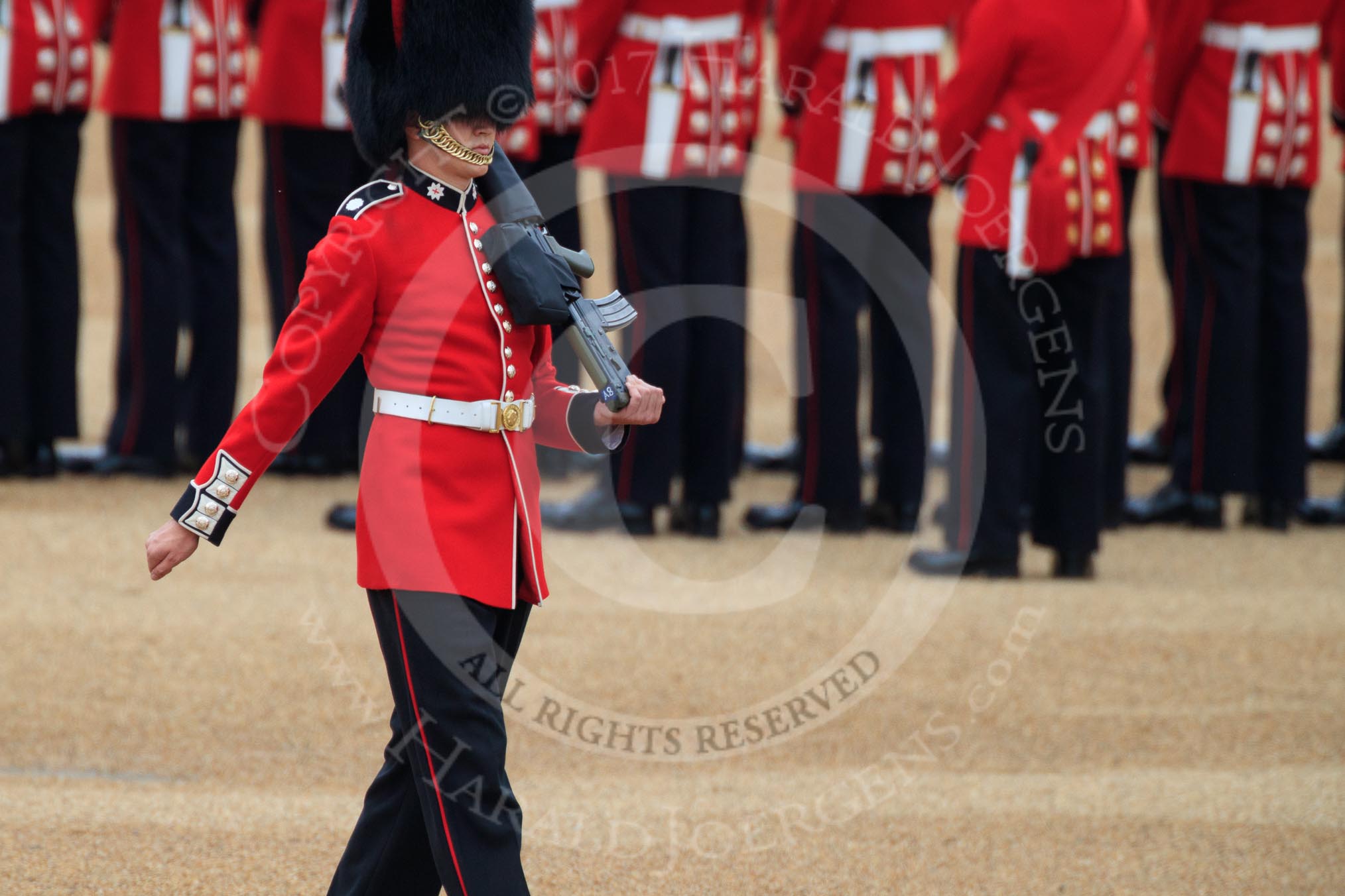 during The Colonel's Review {iptcyear4} (final rehearsal for Trooping the Colour, The Queen's Birthday Parade)  at Horse Guards Parade, Westminster, London, 2 June 2018, 10:34.