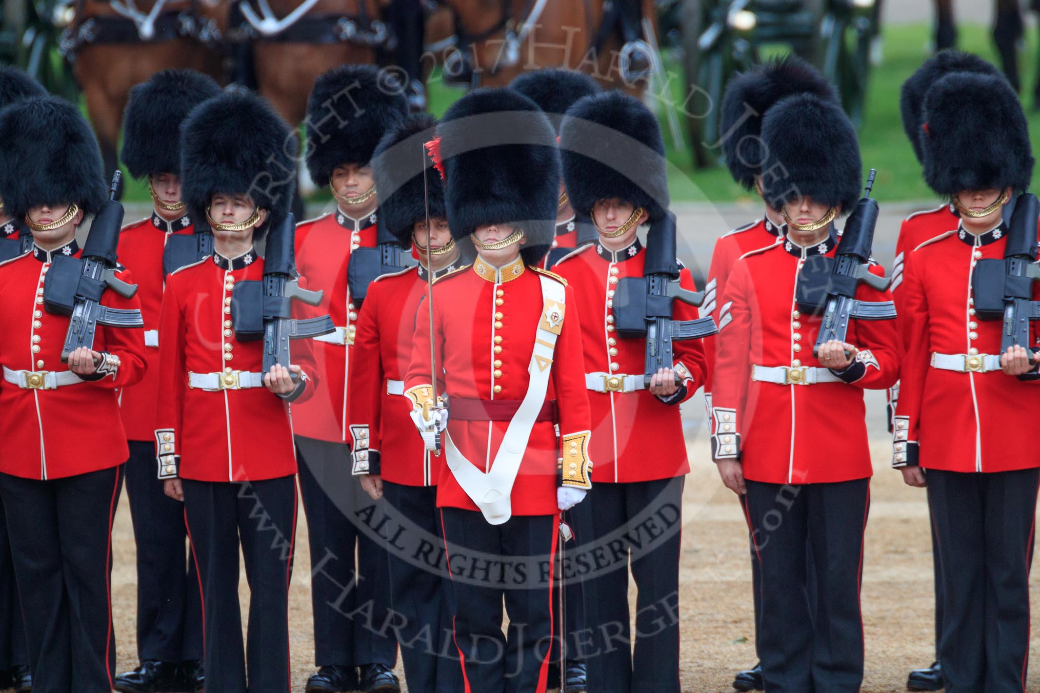 during The Colonel's Review {iptcyear4} (final rehearsal for Trooping the Colour, The Queen's Birthday Parade)  at Horse Guards Parade, Westminster, London, 2 June 2018, 10:43.