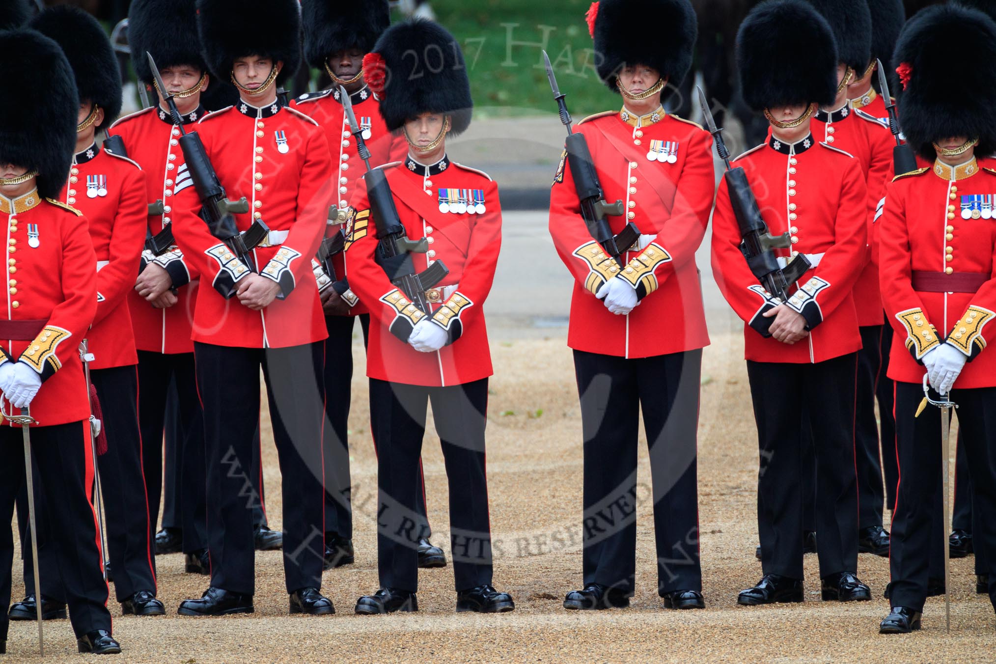 during The Colonel's Review {iptcyear4} (final rehearsal for Trooping the Colour, The Queen's Birthday Parade)  at Horse Guards Parade, Westminster, London, 2 June 2018, 10:48.