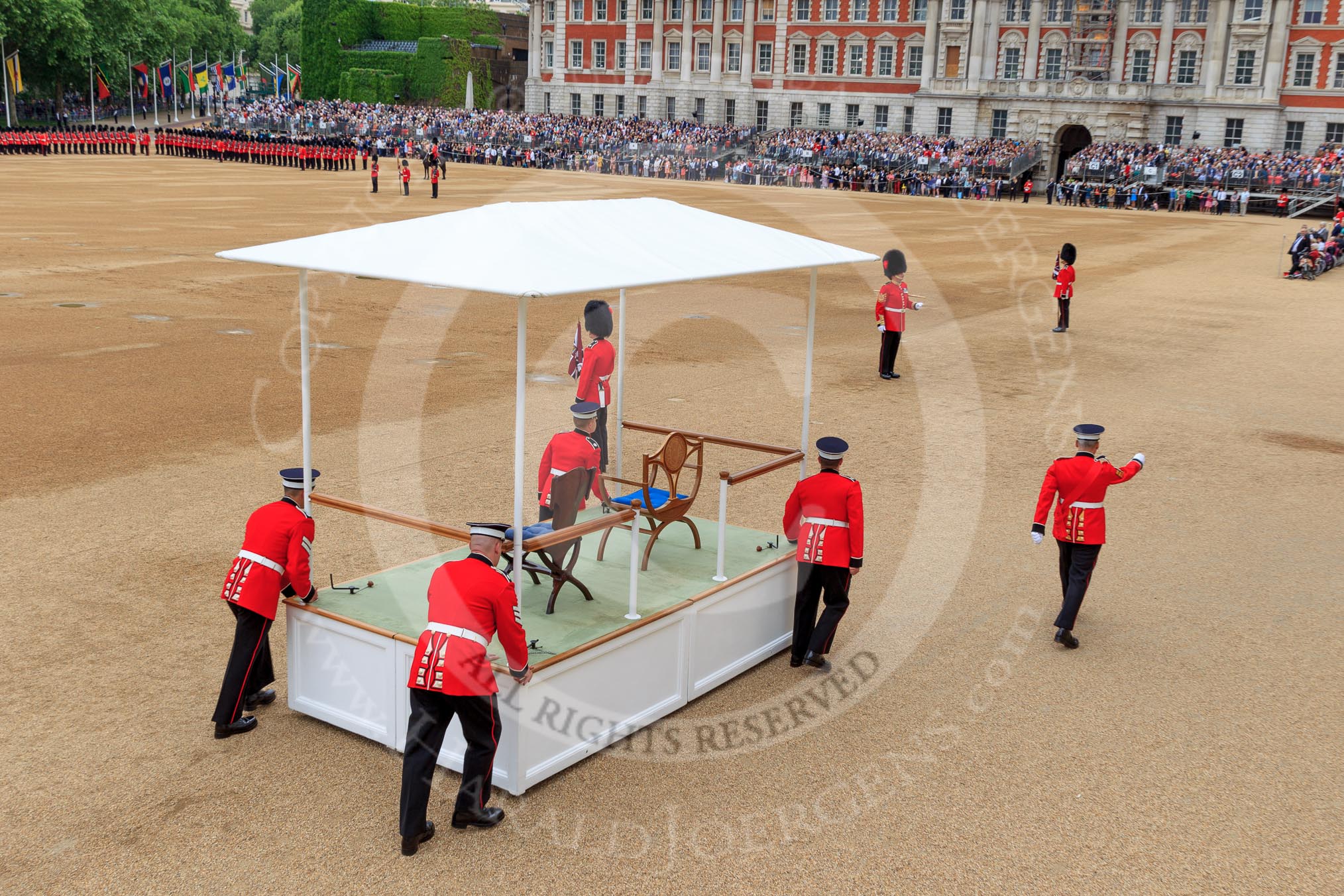 during The Colonel's Review {iptcyear4} (final rehearsal for Trooping the Colour, The Queen's Birthday Parade)  at Horse Guards Parade, Westminster, London, 2 June 2018, 10:51.