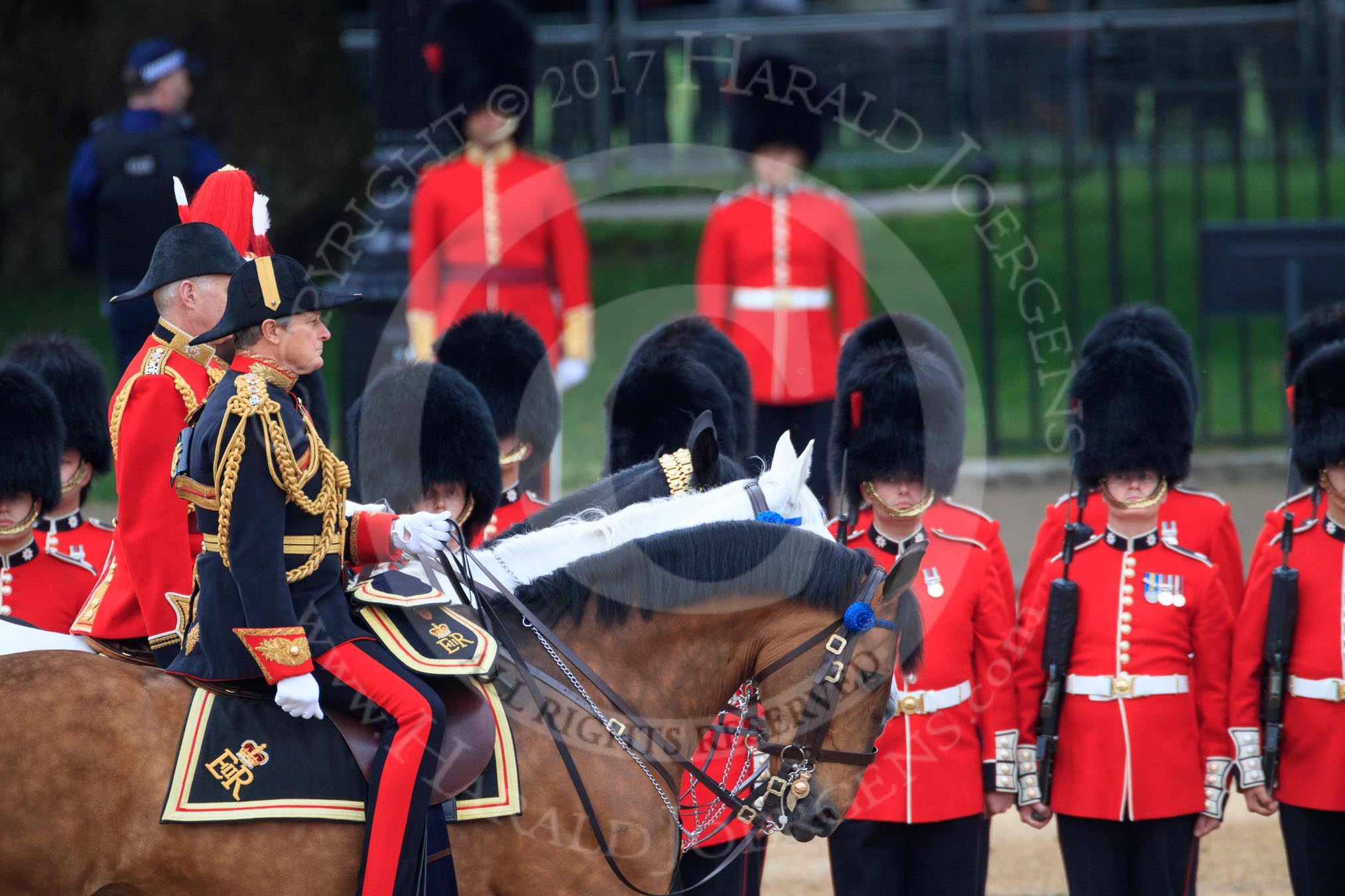during The Colonel's Review {iptcyear4} (final rehearsal for Trooping the Colour, The Queen's Birthday Parade)  at Horse Guards Parade, Westminster, London, 2 June 2018, 11:02.