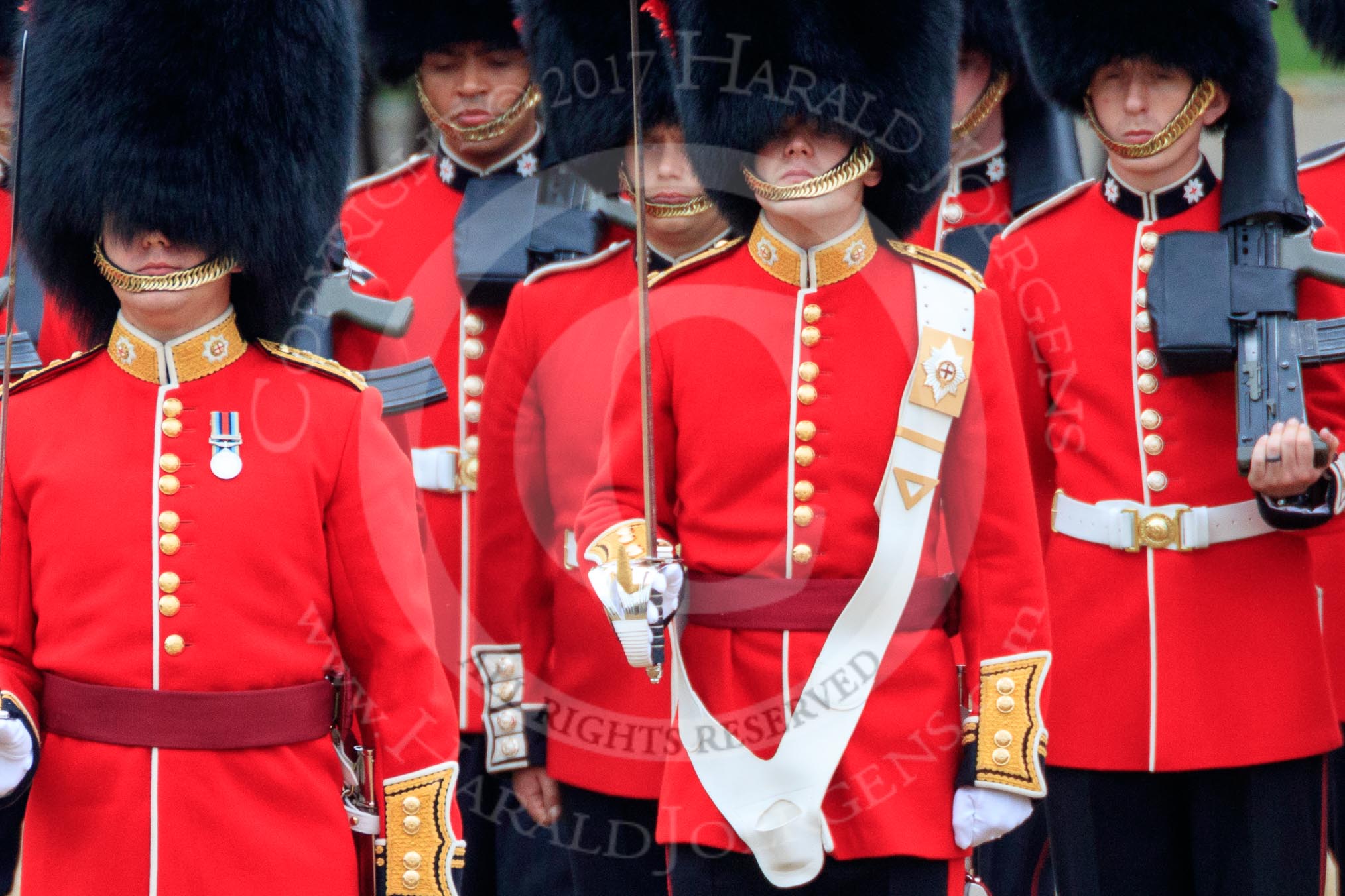 during The Colonel's Review {iptcyear4} (final rehearsal for Trooping the Colour, The Queen's Birthday Parade)  at Horse Guards Parade, Westminster, London, 2 June 2018, 11:16.