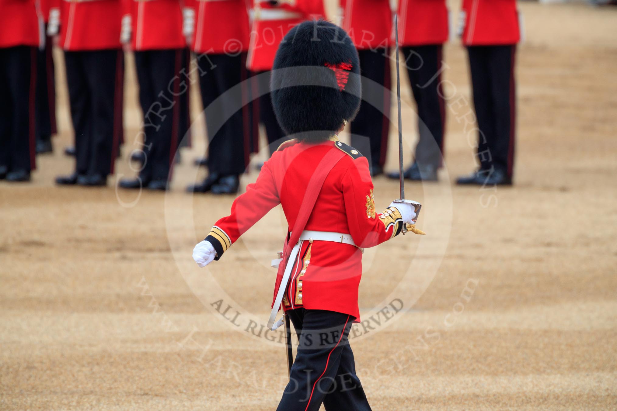 during The Colonel's Review {iptcyear4} (final rehearsal for Trooping the Colour, The Queen's Birthday Parade)  at Horse Guards Parade, Westminster, London, 2 June 2018, 11:20.