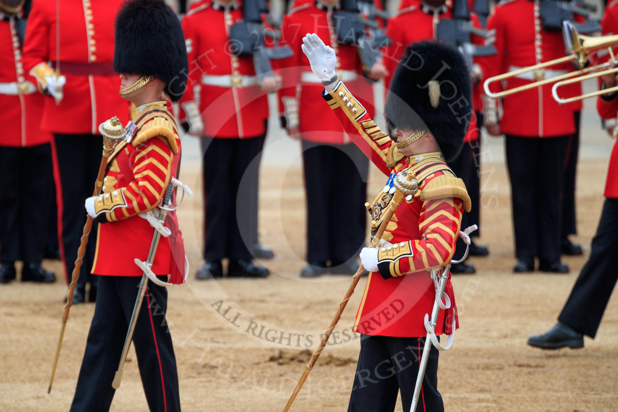 during The Colonel's Review {iptcyear4} (final rehearsal for Trooping the Colour, The Queen's Birthday Parade)  at Horse Guards Parade, Westminster, London, 2 June 2018, 11:23.