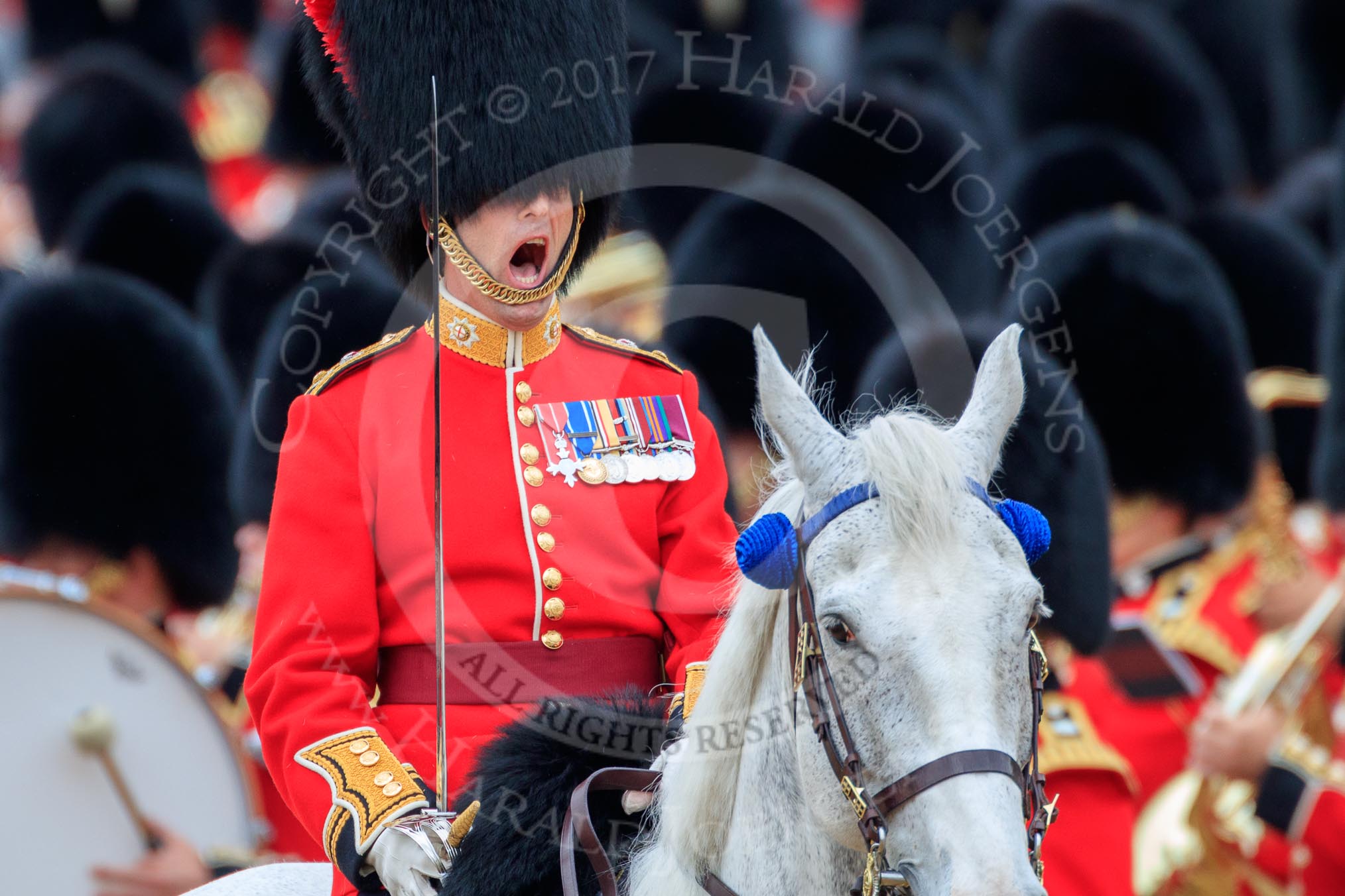 during The Colonel's Review {iptcyear4} (final rehearsal for Trooping the Colour, The Queen's Birthday Parade)  at Horse Guards Parade, Westminster, London, 2 June 2018, 11:24.