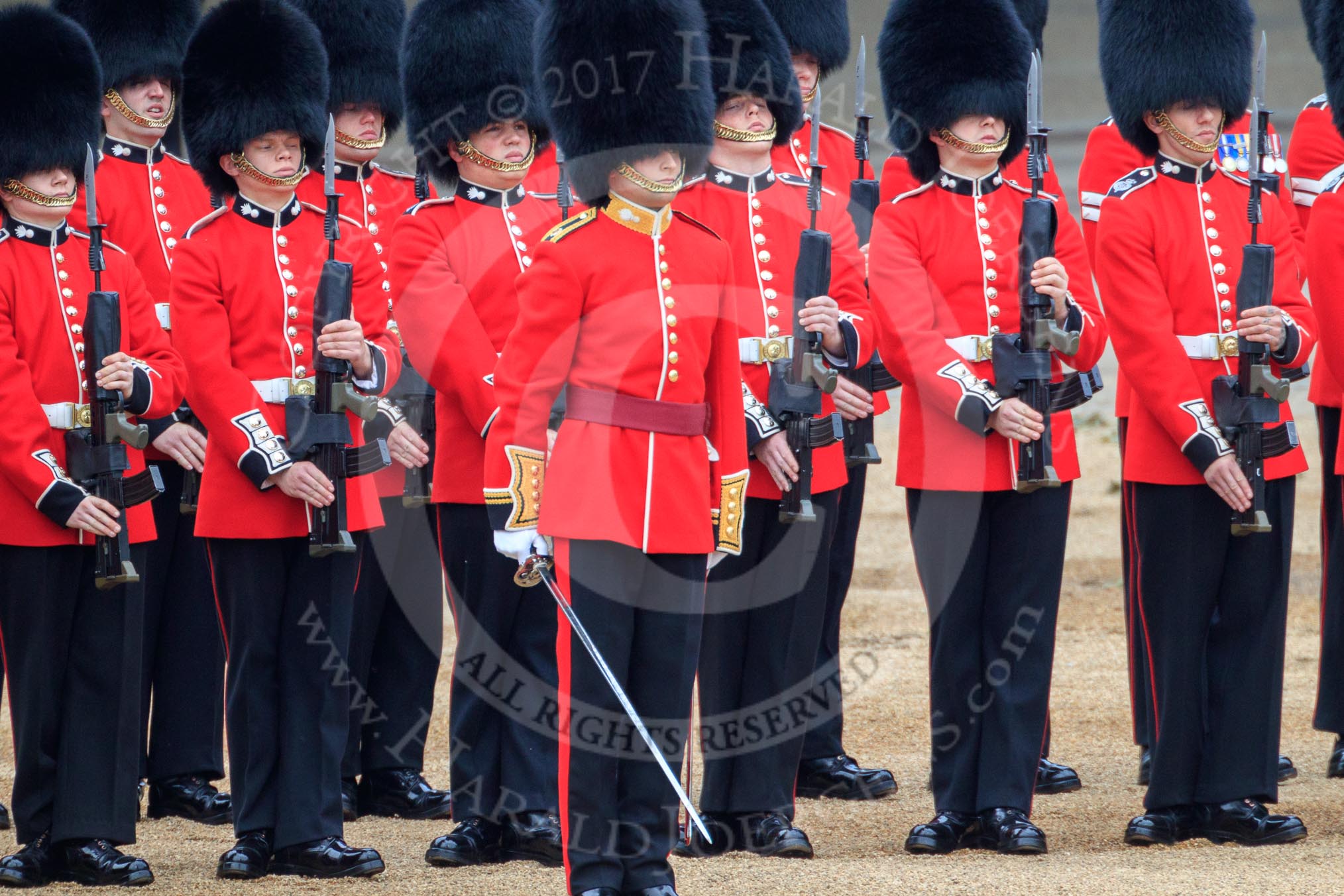 during The Colonel's Review {iptcyear4} (final rehearsal for Trooping the Colour, The Queen's Birthday Parade)  at Horse Guards Parade, Westminster, London, 2 June 2018, 11:25.