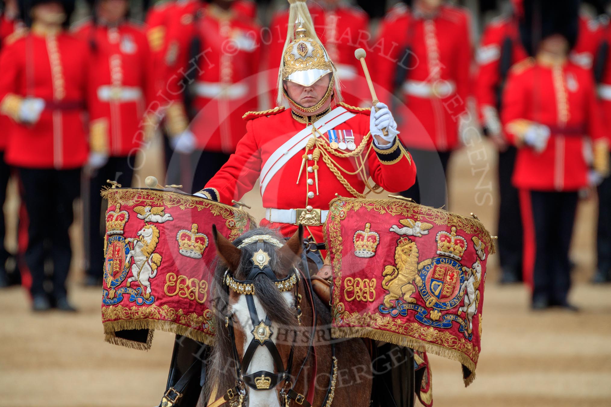 during The Colonel's Review {iptcyear4} (final rehearsal for Trooping the Colour, The Queen's Birthday Parade)  at Horse Guards Parade, Westminster, London, 2 June 2018, 11:56.