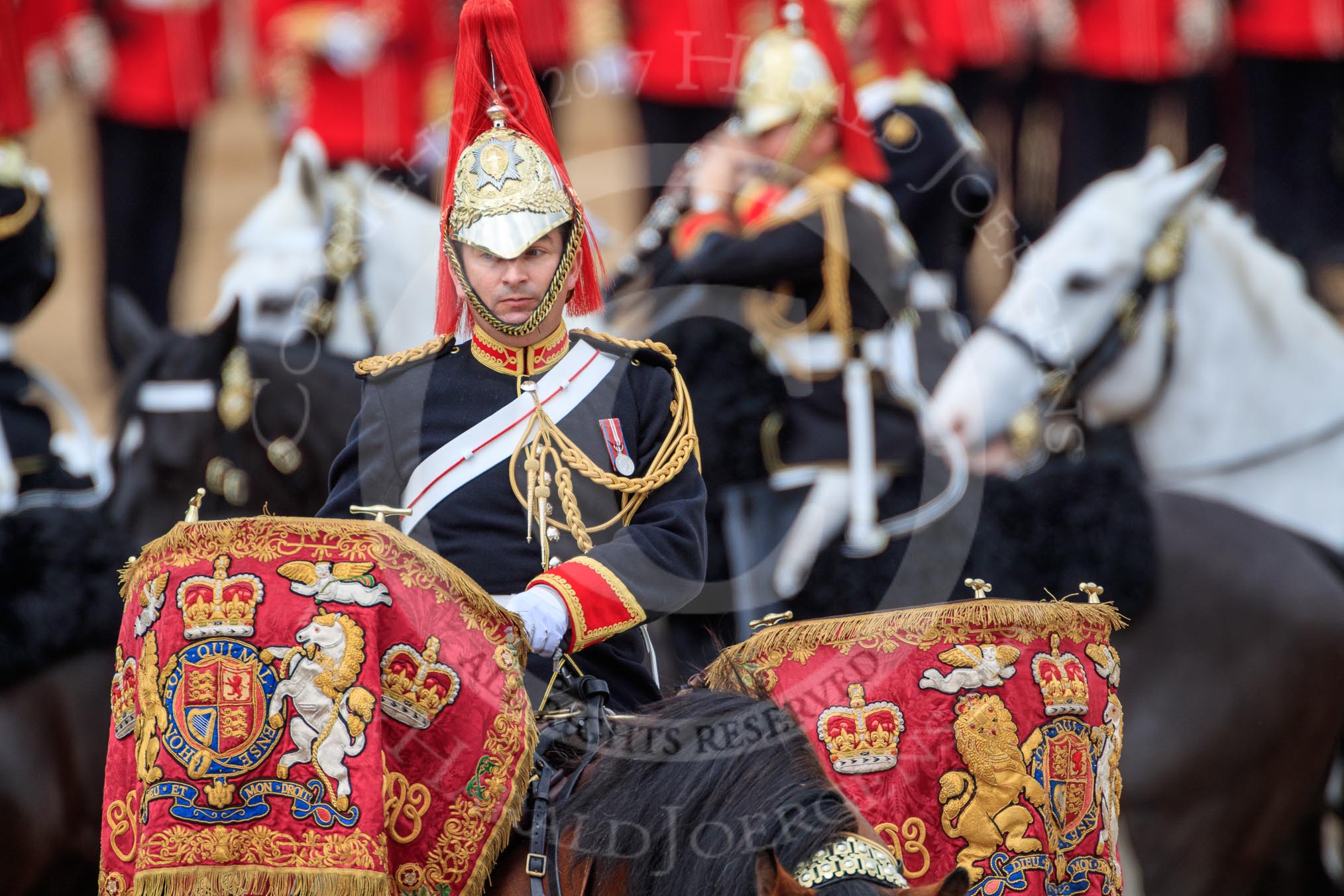 during The Colonel's Review {iptcyear4} (final rehearsal for Trooping the Colour, The Queen's Birthday Parade)  at Horse Guards Parade, Westminster, London, 2 June 2018, 11:56.