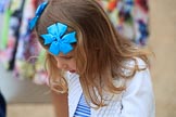 Young female spectator before The Colonel's Review 2018 (final rehearsal for Trooping the Colour, The Queen's Birthday Parade)  at Horse Guards Parade, Westminster, London, 2 June 2018, 09:11.