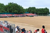 Grandstands are filing up, the ground is sprayed with water - getting ready for The Colonel's Review 2018 (final rehearsal for Trooping the Colour, The Queen's Birthday Parade)  at Horse Guards Parade, Westminster, London, 2 June 2018, 09:26.