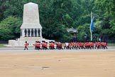 The Band of the Welsh Guards marching past the Guards Memorial during The Colonel's Review 2018 (final rehearsal for Trooping the Colour, The Queen's Birthday Parade)  at Horse Guards Parade, Westminster, London, 2 June 2018, 10:13.