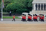 The Band of the Welsh Guards marching past the Guards Memorial during The Colonel's Review 2018 (final rehearsal for Trooping the Colour, The Queen's Birthday Parade)  at Horse Guards Parade, Westminster, London, 2 June 2018, 10:13.